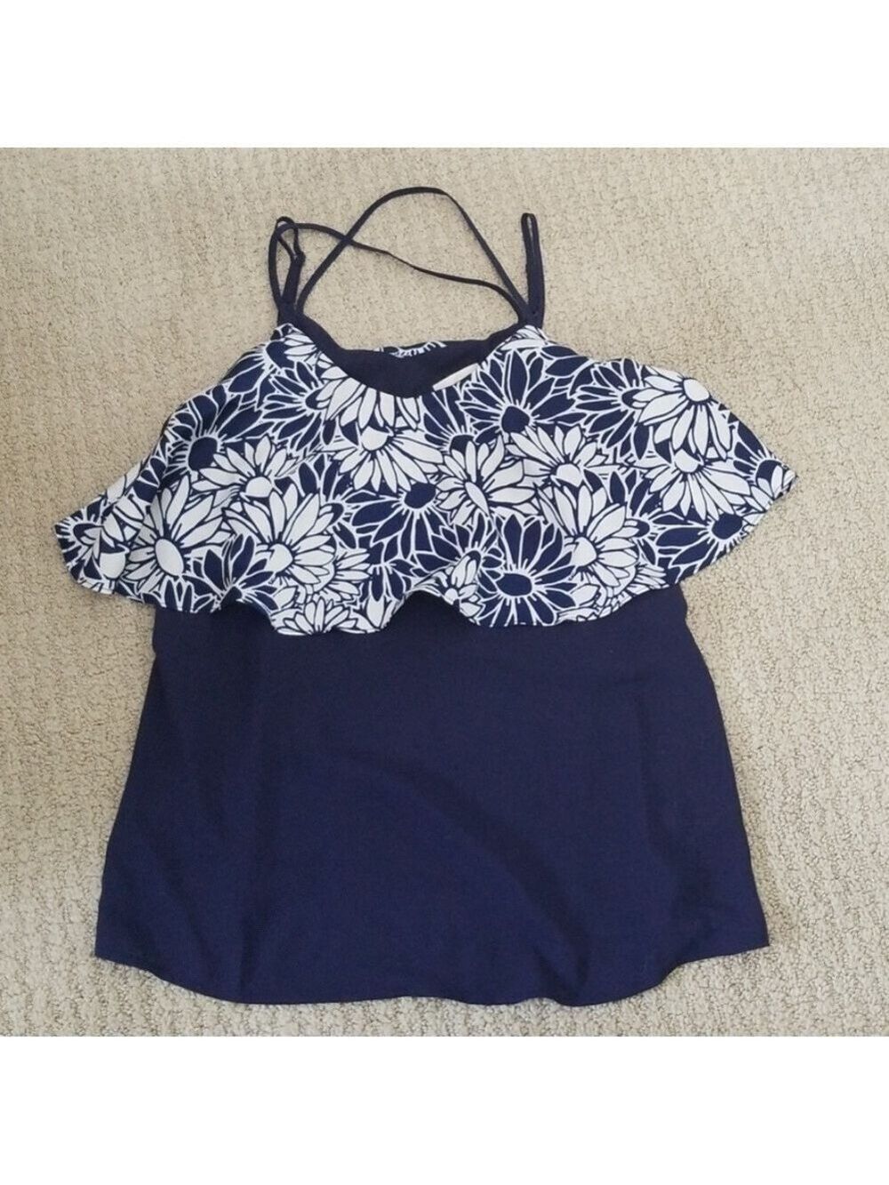 Navy and white flowy top